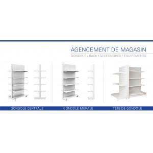 Gondole étagère de magasins - Différentes Hauteurs : de 1m à 3m50 - Profondeurs possibles : de 20 cm à 80 cm