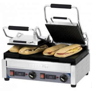 Grill panini double rainuré et lisse - 2 thermostats réglables de 60 à 300°C