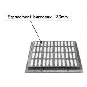 Grille caniveau PMR plate à cadre D 400 - Classe : D 400 - PMR