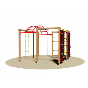 Jeu d'escalade en bois avec corde à grimper - Dimensions (L x P x H): 230 x 230 x 195 cm