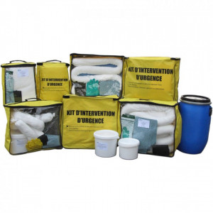 Kit Absorbants Hydrocarbures pour pollutions accidentelles - Interventions d'urgence - Capacité : de 10 à 1000 Litres - Large choix de kits absorbants mobiles - Pour dépollution hydrocarbures