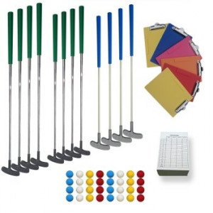 Kit minigolf 12 à 16 pistes - 37 clubs - 100 balles - Supports et cartes