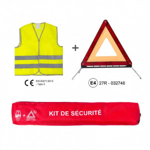Kit sécurité triangle et gilet - Gilet jaune - Triangle rouge - Housse de transport