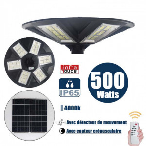 Lampe solaire OVNI pour extérieur rendu lumineux 500 Watts - Lampe solaire pour extérieur - Série OVNI - Version HERCULE 500 - Rendu lumineux 500 Watts – Diamètre 70cm - IP65 - Lampe 70 x 70 x 18 cm - Avec détecteur de mouvement – Capteur crépusculaire - Avec télécommande - Couleur d'éclairage 4000K     