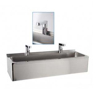 Lave-mains collectif - Matière : Inox AISI 304L - Débit: 3L/min - Dim (L x l x H): 1200 x 425 x 255  mm