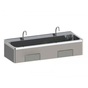 Lave-mains collectif à commande fémorale - Matière : Inox AISI 304L - Clapet anti-retour - Dim ( L x l x H ) : 1200 x 425 x 255 mm