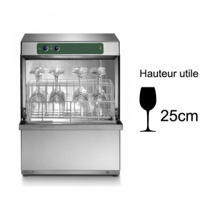 Lave-verre professionnel à simple paroi - Panier de 350 x 350 mm - Hauteur utile de lavage : 250 mm