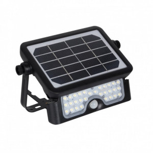 LED Solaire 5W avec Détecteur - Le Projecteur LED Solaire 5W avec Détecteur de Présence PIR de couleur noire se distingue par son panneau solaire et son design rotatif et portatif.
