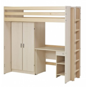 Lit superposé avec bureau et armoire - Armoire 2 portes - Structure en mélaminé - Livré démonté