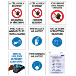 Affiche gestes barrières prévention Covid -  Impression sur vinyle, colle enlevable/pose sans bulle 