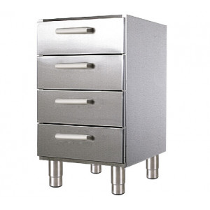 Meuble bas 4 tiroirs - Matière :Inox AISI 304L -  Dim (L x l x H): 450 x 860 x 605 mm - Sur pieds -  Sur roulettes