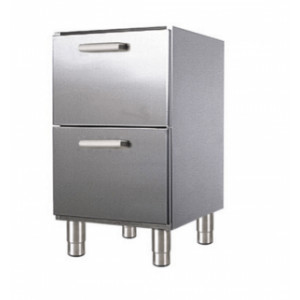 Meuble bas à 2 tiroirs en inox - Inox ASI 304L  - Dimensions (L x l x H)  : 450 x 605 x 860 mm - Sur pieds inox ou Roulette