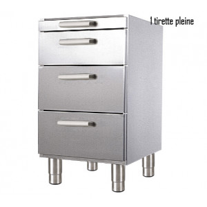 Meuble bas à tiroirs multiples - Matière: inox AISI 304L - Dim (L x l x H): 450 x 605 x 860 mm - Sur pieds - Sur roulettes