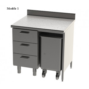 Meuble bas composé sur pieds ou roulettes - Matière : Inox - Dim( L x l x H):900 x 750 x 900 mm- Sur pieds inox - Sur roulettes