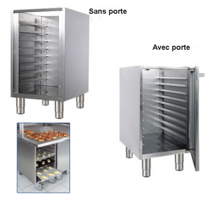 Meuble bas pour plaques pâtissières - Matière : inox AISI 304L - Longueur :de 450 à 900 mm - Sans porte - 2 portes battantes - 1 porte battante