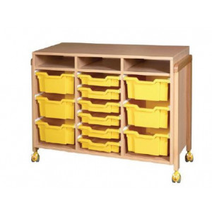 Meuble de rangement en bois pour enfant - 6, 9 ou 12 bacs - Structure en bois hêtre massif - 4 roulettes 