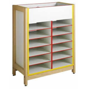 Meuble de rangement scolaire bi-face - 2 bacs + 12 cases - Dimensions (LxHxP) 70,5 x 101 x 45 cm
