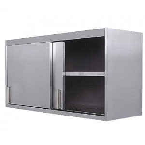 Meuble égouttoir de cuisine - Matière :  inox AISI 304L- Dim ( L x l x H ) : 1350 x 450 x 695 mm- 2 portes coulissantes