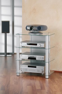 Meuble hifi et support vidéoprojecteur - Verre transparent