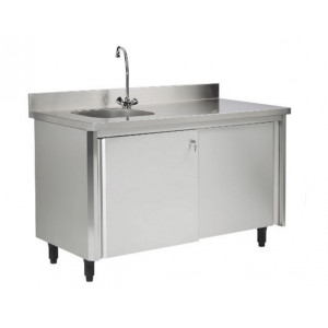 Meuble plonge inox à portes coulissantes - Matière : inox AISI 304L - Dim(L x l x H) :1200 x 700 x 900 mm- 1 Cuve à droite ou à gauche