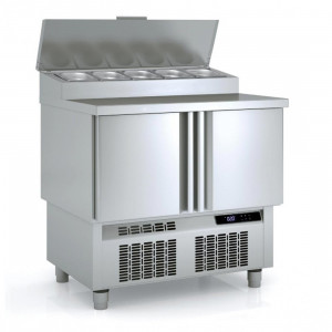 Meuble saladette température positive - Inox - 0°C/ 8°C - 2 ou 3 portes -