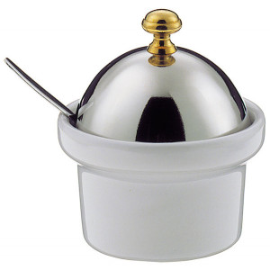 Moutardier avec cuillère - Diamètre : 7.5 et 6 cm - porcelaine et inox