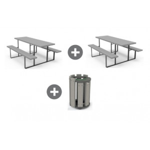 https://www.techni-contact.site/ressources/images/produits/merchandising/pack-2-tables-pique-nique-corbeille-31517321-1.jpg - Dimensions (L. x l. x H.) : 1 800 x 660 x 742 mm - Matériau : Plastique recyclé