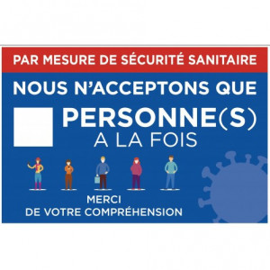 Pancarte mesure de sécurité sanitaire - Dimensions : 30 x 20 cm - Matière : PVC blanc - Attachement : 2 bandes adhésives