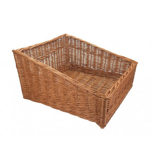 Panier présentoir en osier pour boulangerie - Dimensions : 500 x 500 mm - Hauteur à l'arrière 250mm, hauteur à l'avant 125mm