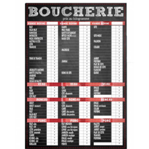 Panneau d'affichage prix pour boucherie - Vendu à l’unité -  70x100 cm