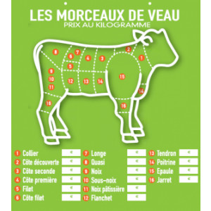 Panneau d'affichage prix viande de veau - Vendu à l’unité - Vert - 49 X 45 cm