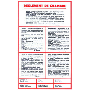 Panneau d'affichage règlement pour hôtel - Dimensions : 30 x 20 cm