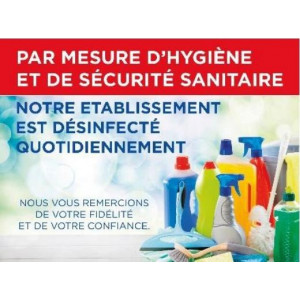 Panneau d'information établissement désinfecté - 20 x 15 cm - Bandes adhésives - PVC 75 / 100ème