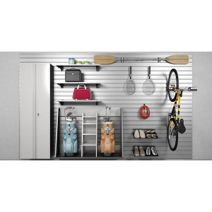 Panneau mural agencement magasin - Accessoires compatibles : étagères, crochets, placards, armoires ...