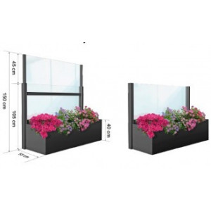 Pare-vent télescopique avec jardinière pour balcon - 2 hauteurs - Partie rétractable de 45 cm