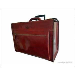 Pilot case en cuir de vachette - Dimension (L x h) : 43 x 35 cm - Trolley rétractable - 2 serrures à code