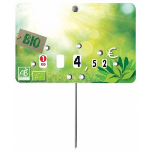 Pique prix produit bio à roulettes - BIO FRAIS - Pique inox - Neutre ou à texte
