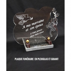 Plaque funéraire avec socle en granit - Plaque en plexiglas sur socle en granit