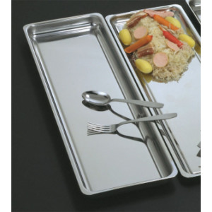 Plat rectangulaire pour vitrine - Inox 18 % - Longueur : 44, 50 ou 55 cm