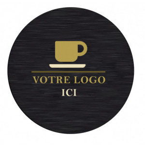 Plateau de table avec logo personnalisé - Format rond - Plateau stratifié avec chant surmoulé - Logo personnalisé