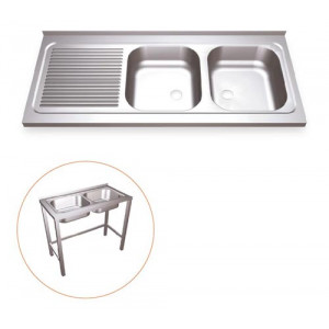 https://www.techni-contact.site/ressources/images/produits/merchandising/plonge-2-bacs-inox-avec-egouttoir-42434937-1.jpg - Acier inoxydable AISI 304.- Pieds ajustables - Cadre inférieur renforcé - Evier droite ou gauche