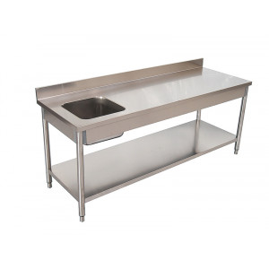 Plonge inox de cuisine professionnelle - Dimensions : De 1400 x 700 x 850/900 à 1800 x 700 x 850/900 mm