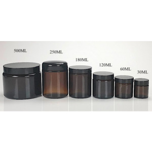 POMMADIER EN VERRE AMBRE - Pot verre Ambré de 30ml, 60ml, 120ml, 180ml, 200ml et 500ml, et verre transparent 120ml, 250ml et 500ml, esthétique, utilisé pour mettre tous types de crèmes, du beurre de karité, des baumes en tout genre, des cires.