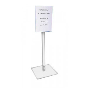 Porte affiches sur pieds - Format A4 ou A3 vertical - Hauteur totale: 95 ou 143 cm - Base 30 x 30 cm