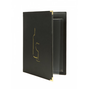 Porte carte vin en format A4 - Format : A4 - Type : 1 double insert (présente 4 pages A4)  - Dimensions : 34,4 x 24,5 x 0,5 cm