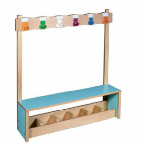 Banc vestiaire pour école primaire - Structure hêtre massif - caisse mélaminé - Chant pvc de 2 mm - crochet plastique