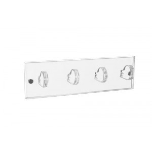 Porte manteau mural plexi - Dimensions 40/12 cm - 4 patères - Livré avec 2 caches vis