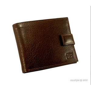 Portefeuille avec languette en cuir marron - Dimension (L x h)  : 12 x 9,5 cm - 3 compartiments