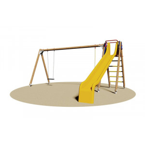 Portique balançoire et toboggan en bois - Dimensions (L x P x H): 545 x 440 x 255 cm