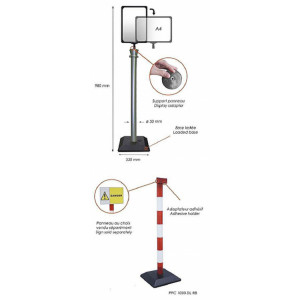 Poteau d'information avec base lestée - Hauteur : 980 mm - Format : A4